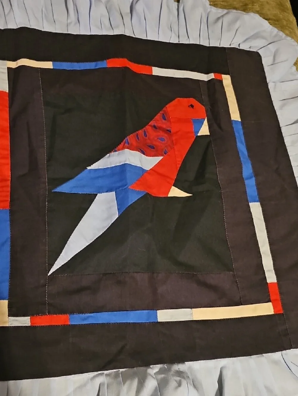 Handmade Parrot Patchwork Pillow Covers in Yellow and Light Blue